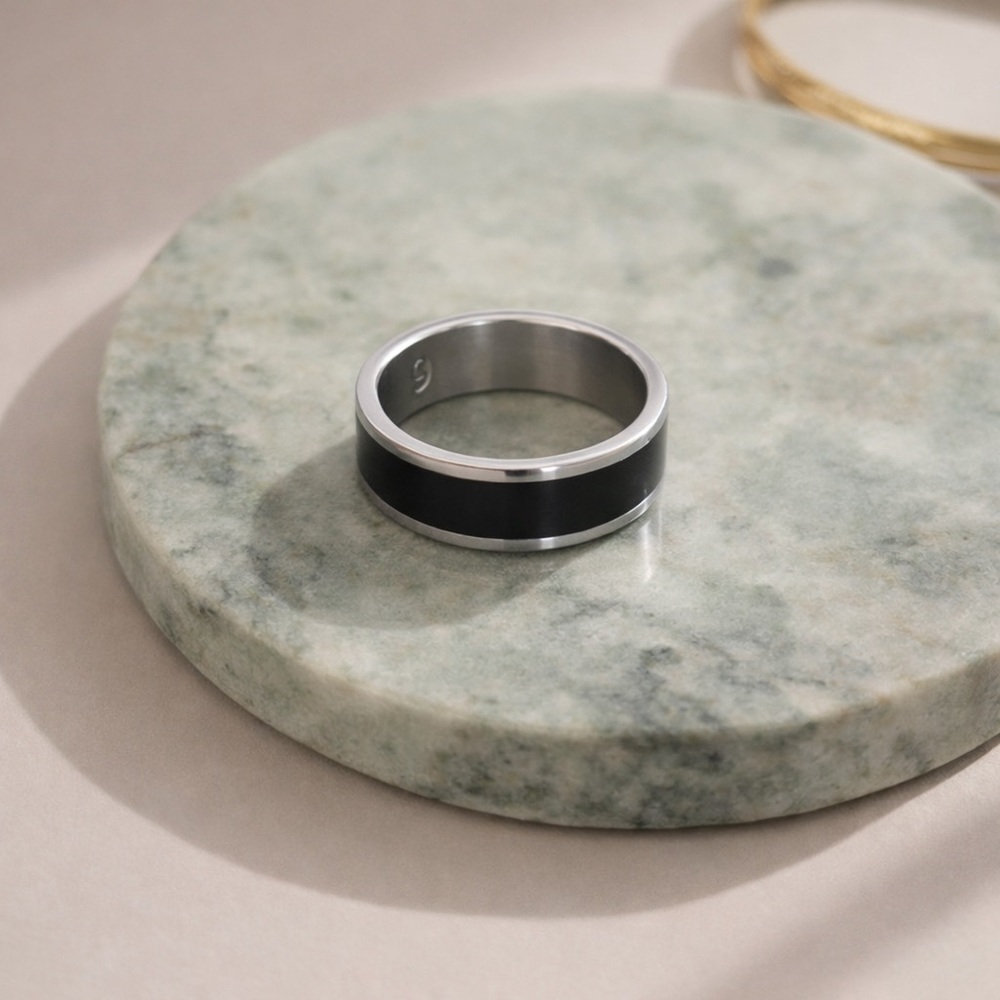 Tungsten Black & Silver Band Ring | Unisex Modern Minimalist (Size 5.75) - Picture 1 of 3